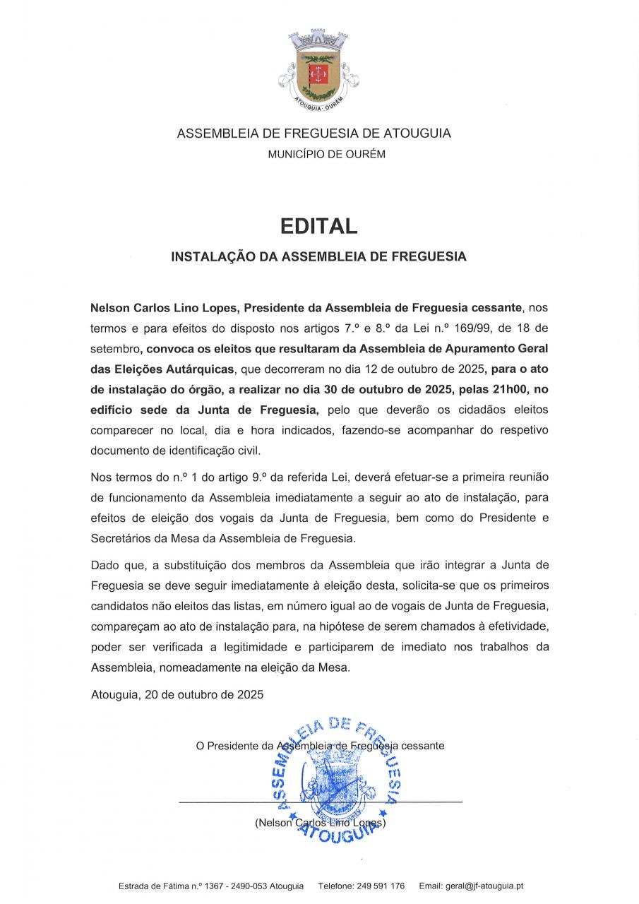 Instalação da Assembleia de Freguesia 